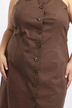 Brown Button Through Linen Cotton Fitted Minidress -You And All Fashion Store cdd1002 116ab chocolate 6