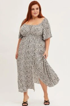 Animal Print Short Sleeve Midi Dress -You And All Fashion Store cdd1025 35r animal prt 3