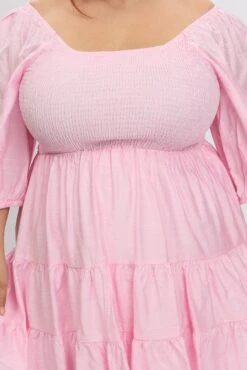 Pink Shirred Bodice Puff Sleeve Tiered Mini Dress 11 Pink Shirred Bodice Puff Sleeve Tiered Mini Dress -You And All Fashion Store cdd10526l 122ab pink 6