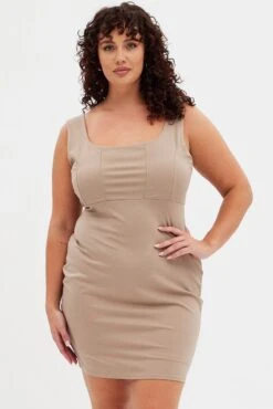 Beige Bodycon Dress Sleeveless Back Cut Out -You And All Fashion Store cdd1059 84rb beige 3