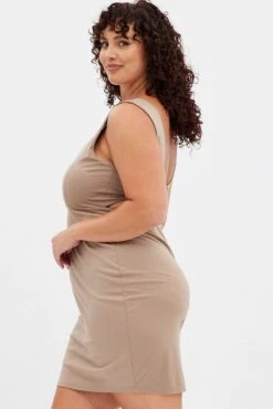 Beige Bodycon Dress Sleeveless Back Cut Out -You And All Fashion Store cdd1059 84rb beige 4