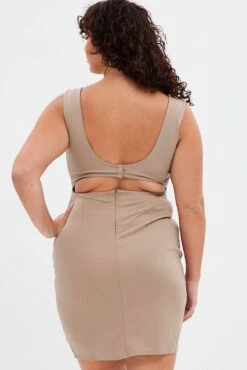 Beige Bodycon Dress Sleeveless Back Cut Out -You And All Fashion Store cdd1059 84rb beige 5
