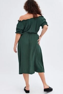 Green Short Sleeve Linen Button Midi Dress -You And All Fashion Store cdd1062 34ab forest 5