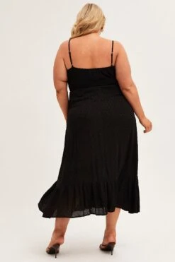 Black Midi Dress Shoestring Strap Gather Bust Frill Hem -You And All Fashion Store cdd10710a 38a black 5