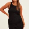 Black Rib Dress Drawstring Sleeveless