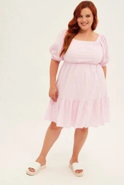 Pink Mini Dress Off Shoulder Cotton Textured -You And All Fashion Store cdd10904 81a pink 3