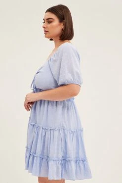 Blue Fit And Flare Dress Short Sleeve Front Ruched 9 Blue Fit And Flare Dress Short Sleeve Front Ruched -You And All Fashion Store cdd1118c 33rb light blue 4