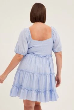 Blue Fit And Flare Dress Short Sleeve Front Ruched 10 Blue Fit And Flare Dress Short Sleeve Front Ruched -You And All Fashion Store cdd1118c 33rb light blue 5