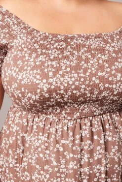 Brown Ditsy Shirred Bodice And Sleeve Minidress -You And All Fashion Store cdd1129s 35ab ditsy 6