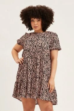 Animal Print Short Sleeve Layer Dress -You And All Fashion Store cdd1144 36ab animal prt 3