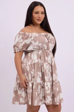 Beige Floral Scoop Neck Tie Front Tiered Minidress -You And All Fashion Store cdd11807b 125a floral 4