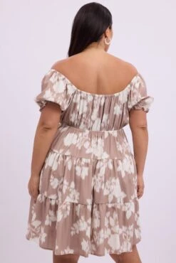 Beige Floral Scoop Neck Tie Front Tiered Minidress -You And All Fashion Store cdd11807b 125a floral 5