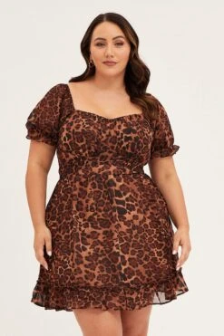 Animal Print Chiffon Short Sleeve Tie Back Dress -You And All Fashion Store cdd1183a 33ab animal print 3