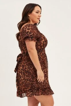 Animal Print Chiffon Short Sleeve Tie Back Dress -You And All Fashion Store cdd1183a 33ab animal print 4