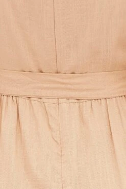 Beige Midi Dress Puff Sleeve Belt Frill Hem -You And All Fashion Store cdd12008 46a stone 6