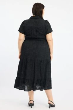 Black Shirt Dress Short Sleeve Tiered Self Check -You And All Fashion Store cdd12071l 47r black 4