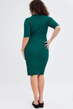 Green Bodycon Dress Rib Knit Collared Midi -You And All Fashion Store cdd12140 40a green 5