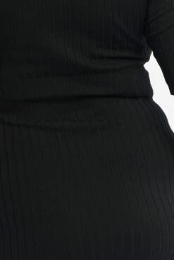 Black Bodycon Dress Rib Knit Collared Midi -You And All Fashion Store cdd12140 40ab black 5