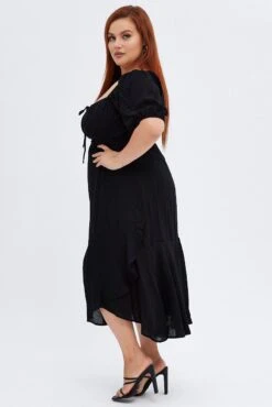 Black Midi Dress Short Sleeve Ruffle Ruched Bust 9 Black Midi Dress Short Sleeve Ruffle Ruched Bust -You And All Fashion Store cdd1217a 81rb black 4