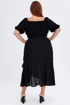 Black Midi Dress Short Sleeve Ruffle Ruched Bust 10 Black Midi Dress Short Sleeve Ruffle Ruched Bust -You And All Fashion Store cdd1217a 81rb black 5