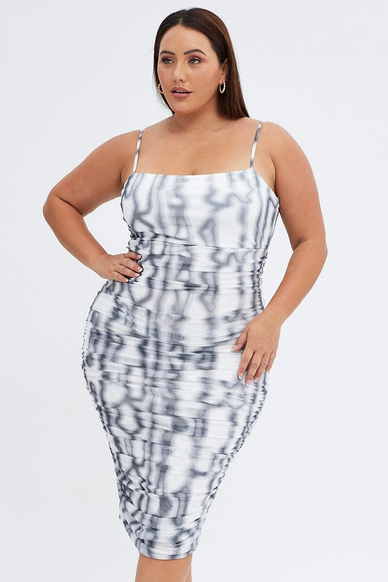 Grey Abstract Bodycon Dress Sleeveless Midi Mesh 2 Grey Abstract Bodycon Dress Sleeveless Midi Mesh - Image 2