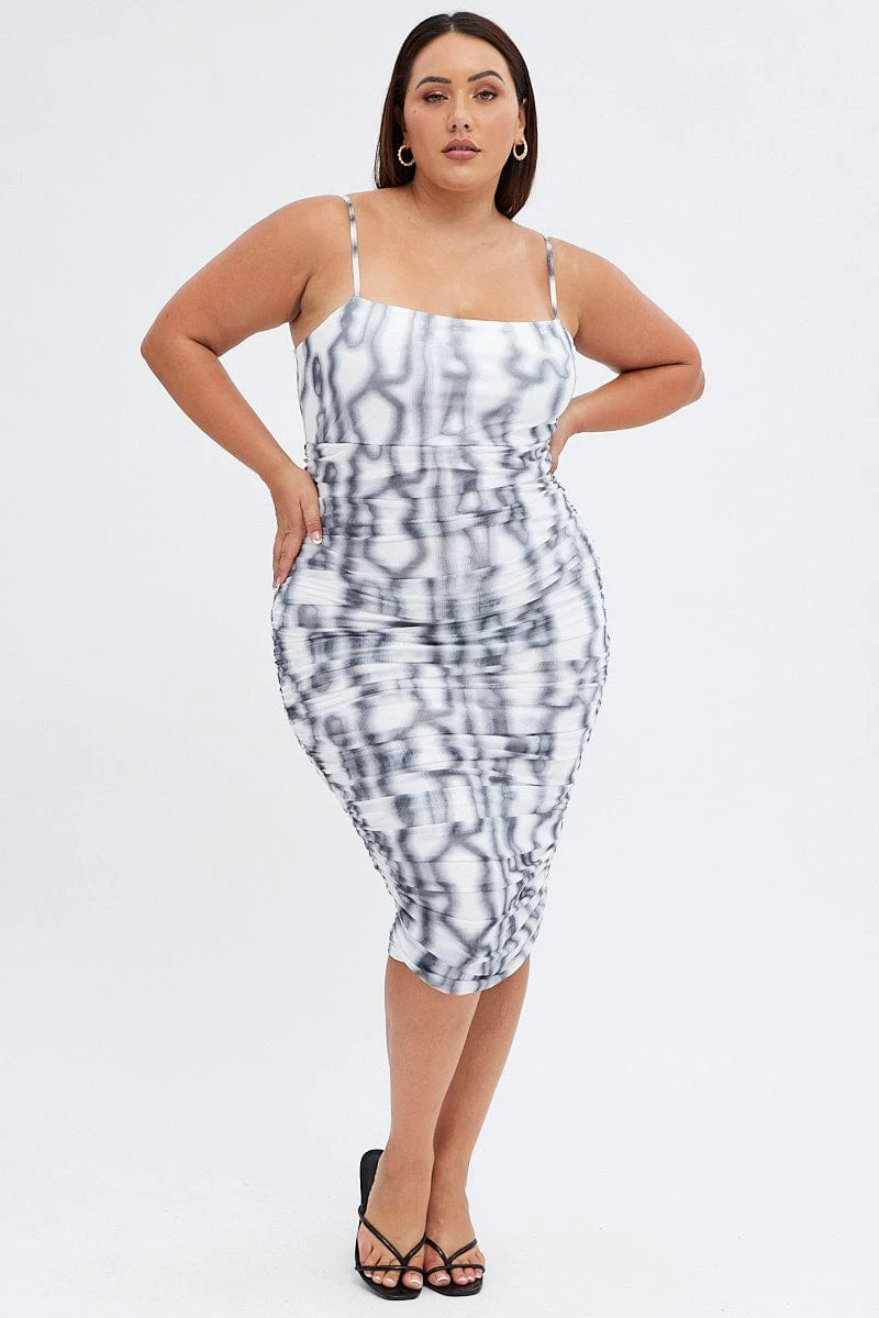 Grey Abstract Bodycon Dress Sleeveless Midi Mesh 3 Grey Abstract Bodycon Dress Sleeveless Midi Mesh - Image 3