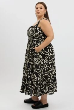 Black Abstract Midi Dress Sleeveless Ruched Bust Tiered 9 Black Abstract Midi Dress Sleeveless Ruched Bust Tiered -You And All Fashion Store cdd12333c 35rb abstract 4