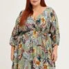 Trop Print Skater Dress V-neck Batwing Sleeve