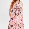 Orange Floral Midi Dress One Shoulder