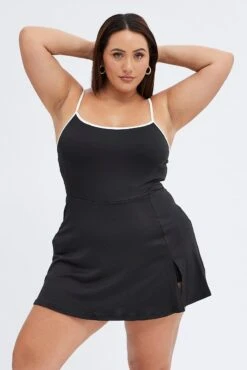 Black Tennis Dress With Inbuilt Shorts Jersey Contrast -You And All Fashion Store cdd12494 33ab black 3