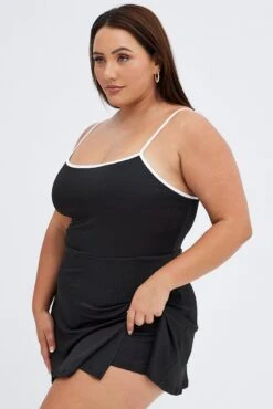 Black Tennis Dress With Inbuilt Shorts Jersey Contrast -You And All Fashion Store cdd12494 33ab black 4