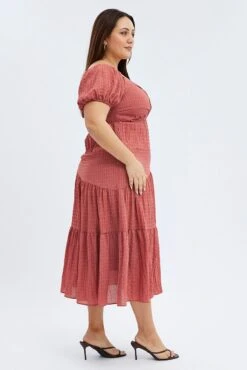 Brown Midi Dress Short Sleeve Cut Out -You And All Fashion Store cdd1270a 81r rust 4