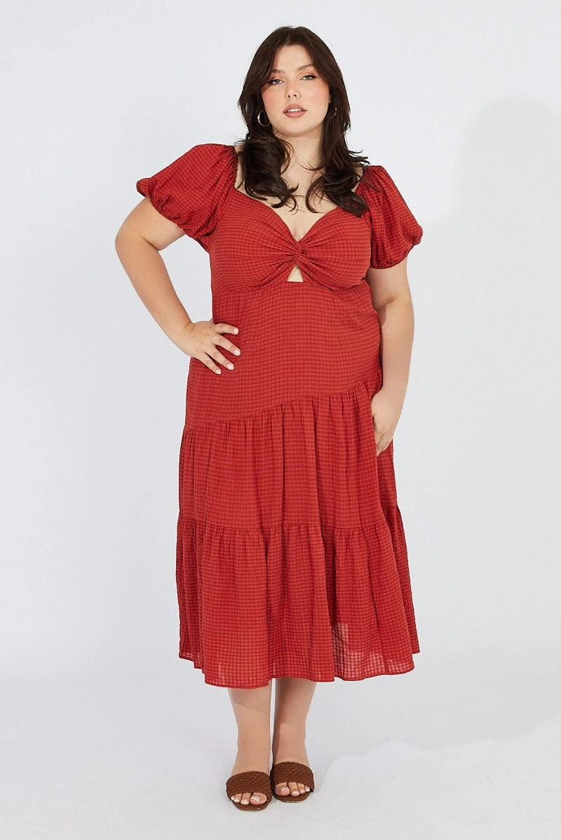 Brown Midi Dress Short Sleeve Tiered Cut Out 2 Brown Midi Dress Short Sleeve Tiered Cut Out - Image 2