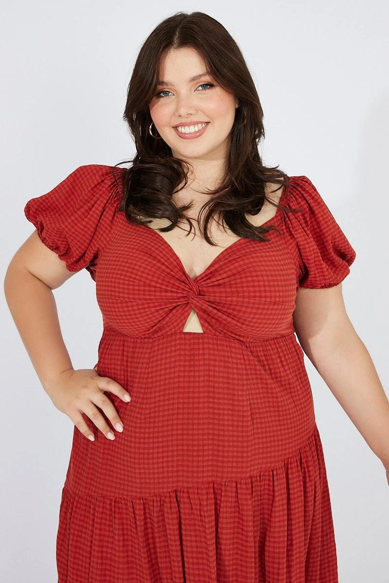 Brown Midi Dress Short Sleeve Tiered Cut Out 3 Brown Midi Dress Short Sleeve Tiered Cut Out - Image 3