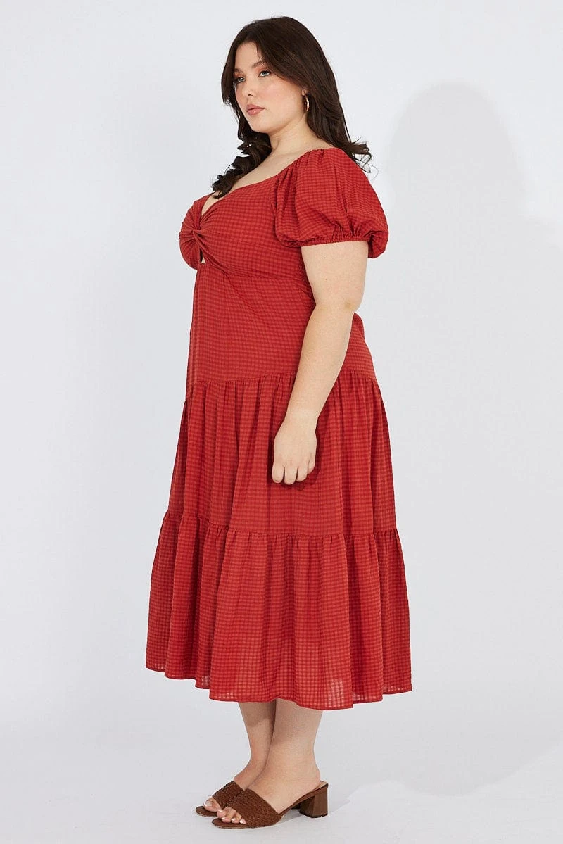 Brown Midi Dress Short Sleeve Tiered Cut Out 4 Brown Midi Dress Short Sleeve Tiered Cut Out - Image 4