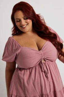 Pink Drawstring Front Mini Dress -You And All Fashion Store cdd12799 35ab pink 3