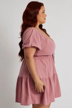 Pink Drawstring Front Mini Dress -You And All Fashion Store cdd12799 35ab pink 4