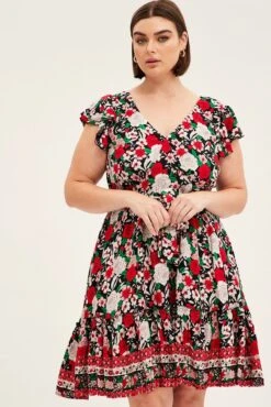 Black Boho Fit And Flare Dress Short Sleeve V-neck -You And All Fashion Store cdd12844e 34rb boho 3