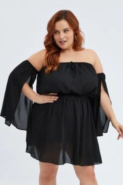 Black Mini Dress Off Shoulder Elastic Waist -You And All Fashion Store cdd12880 33ab black 3