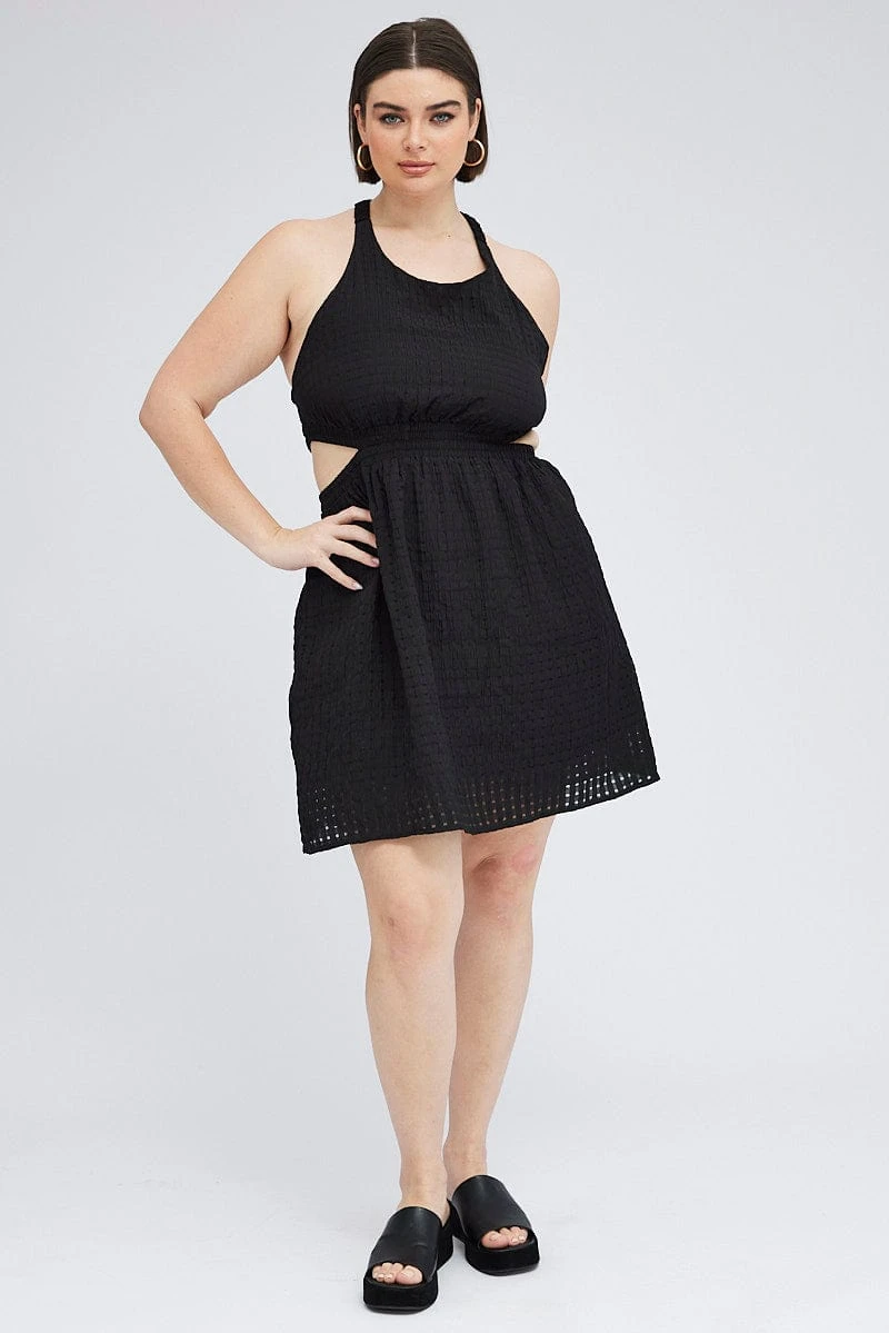 Black Midi Dress Elastic Strappy Back 2 Black Midi Dress Elastic Strappy Back - Image 2