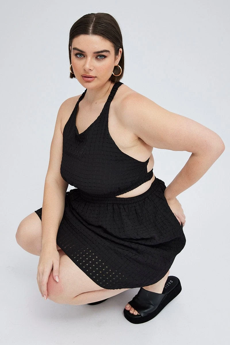 Black Midi Dress Elastic Strappy Back 3 Black Midi Dress Elastic Strappy Back - Image 3