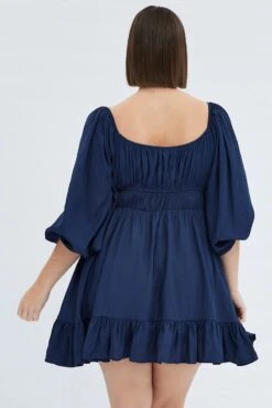 Blue Fit And Flare Dress 3/4 Sleeve Tiered Cut Out 10 Blue Fit And Flare Dress 3/4 Sleeve Tiered Cut Out -You And All Fashion Store cdd1316 38rb navy 5