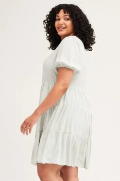 Green Short Sleeve Textured Tiered Smock Dress -You And All Fashion Store cdd1319 81rb sage 4
