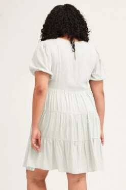 Green Short Sleeve Textured Tiered Smock Dress -You And All Fashion Store cdd1319 81rb sage 5