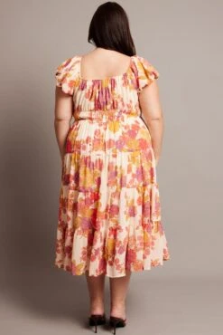 Pink Floral Midi Dress Short Sleeve Ruched -You And All Fashion Store cdd1321e 35rb floral 5