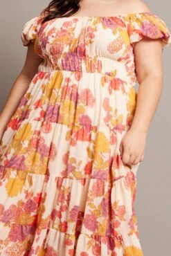 Pink Floral Midi Dress Short Sleeve Ruched -You And All Fashion Store cdd1321e 35rb floral 6