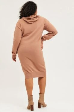 Brown Plus Long Sleeve Hoodie Knit Dress -You And All Fashion Store cdd13368 80 mocha 5