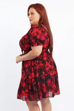 Red Floral Chiffon Blur Floral Sweetheart Flared Minidress -You And All Fashion Store cdd1350 123a floral 4