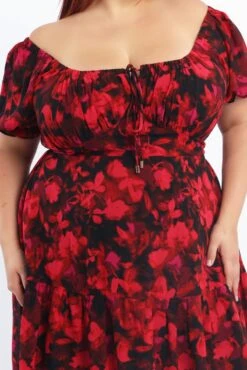 Red Floral Chiffon Blur Floral Sweetheart Flared Minidress -You And All Fashion Store cdd1350 123a floral 6