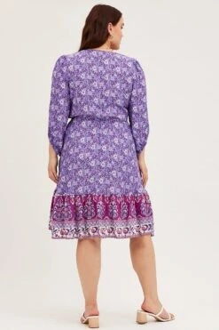 Boho Print Skater Dress V-neck Long Sleeve -You And All Fashion Store cdd13557a 33ab boho prt 5